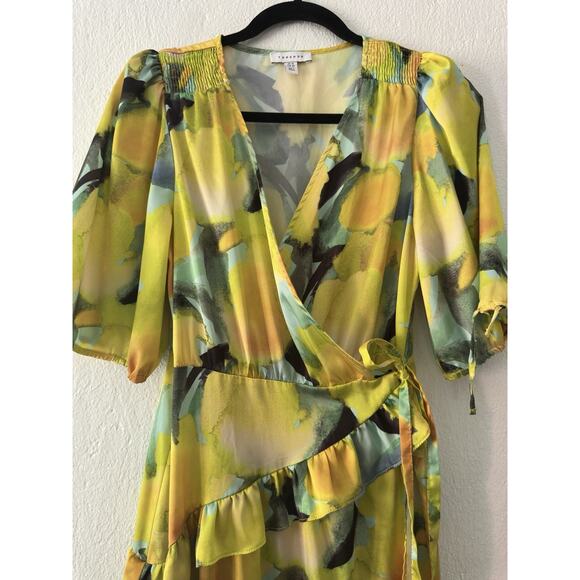 Topshop Womens Floral Midi Wrap Occasion Dress In Yellow Floral Print Size US 12 - Picture 7 of 16